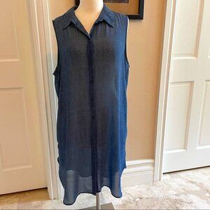 NWOT Chico's sleeveless long tunic button down Sheer fabric denim blue Sz Large